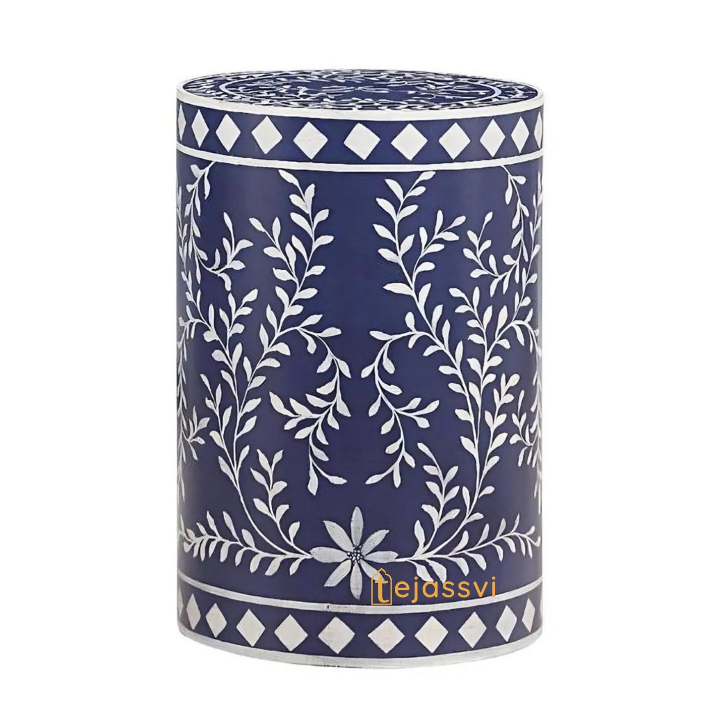 Bone Inlay Handmade Modern Cylindrical Design Side Table | Bone Inlay Stool | Bone Inlay Antique sofa side Table/MOP Modern Luxury Furniture